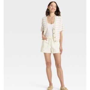 Universal Threads Women’s High-Rise Drawstring Denim Beach Shorts White